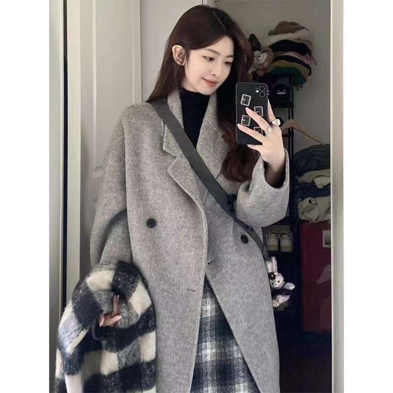 Women's Mid-Length Wool Coat - 2024 Autumn/Winter Hepburn Style, Loose Fit, Korean Design