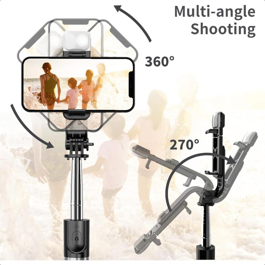 Selfie Stick with Fill Light 104cm Extendable Selfie Stick Tripod with Wirel Remote 3 Light Modes 6 Brightn Levels Compatible w