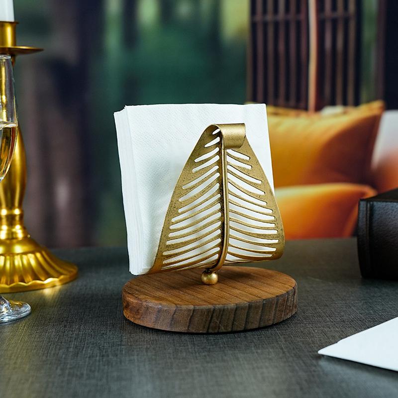 Hollow Metal Paper Towel Rack Light Luxury Home Restaurant El Desktop Paper Towel Storage Golden Leaf Paper Rack