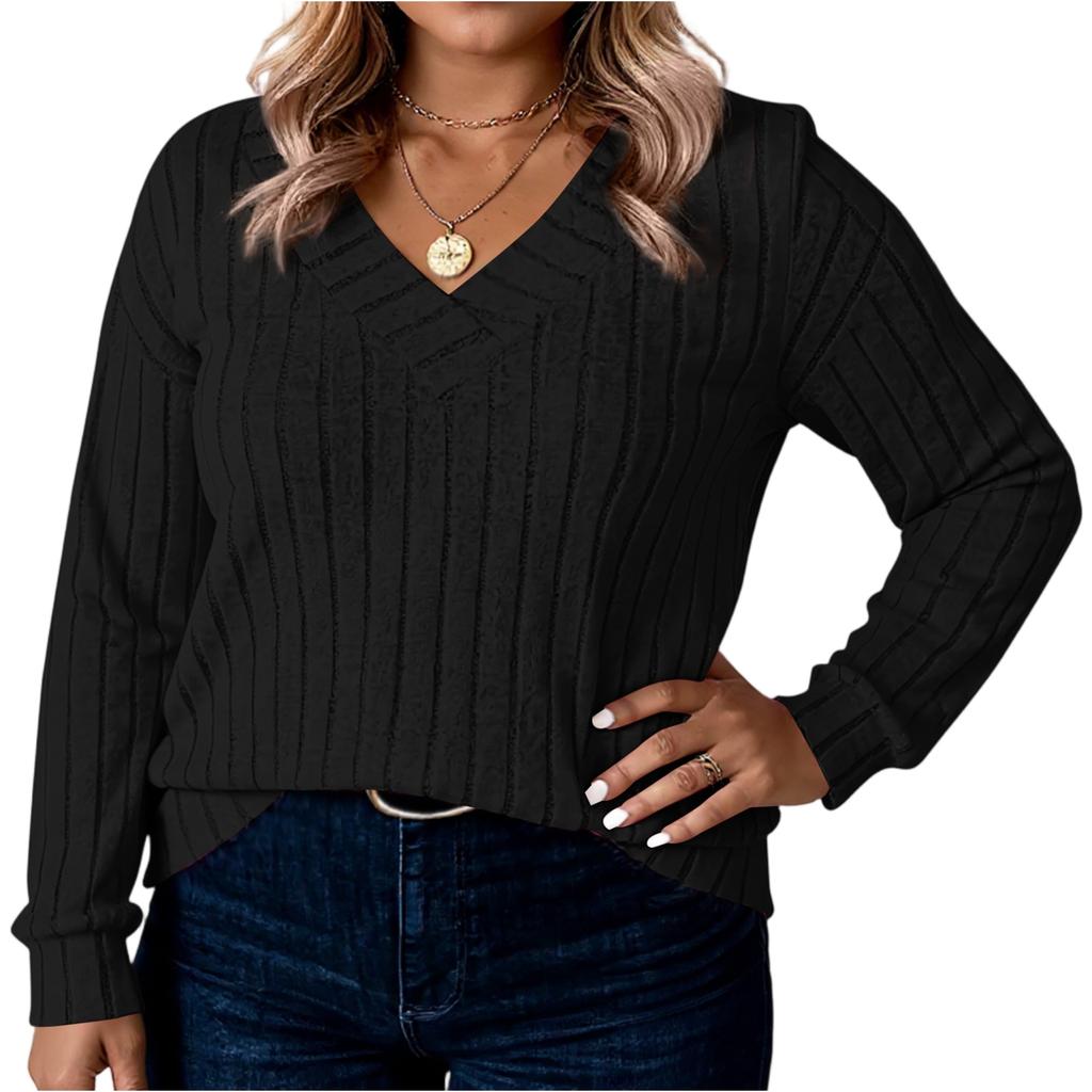 Women's Fashion Long Sleeve Ribbed Elegant Commuting And Casual Top