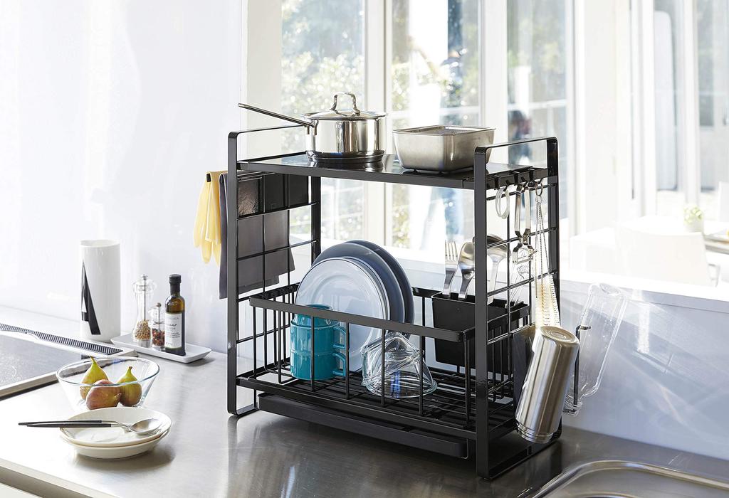 Yamazaki Jitsugyo 4375 Over Sink Telescoping System Rack Telescoping Bar Black Tower Can be combined freely Storage Rack Storage Tool Easy