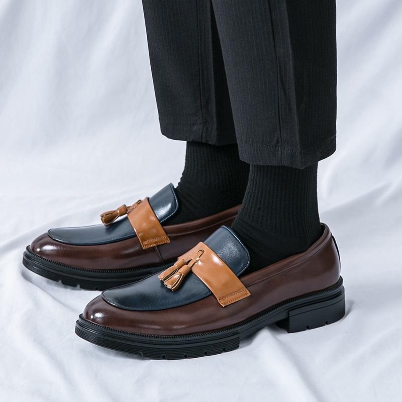 Fashion Thick-sole Tassels Loafers New Men's Pointed Tassel Leather Shoes Male Designer Formal Wedding Prom Dress Homecoming Footwear
