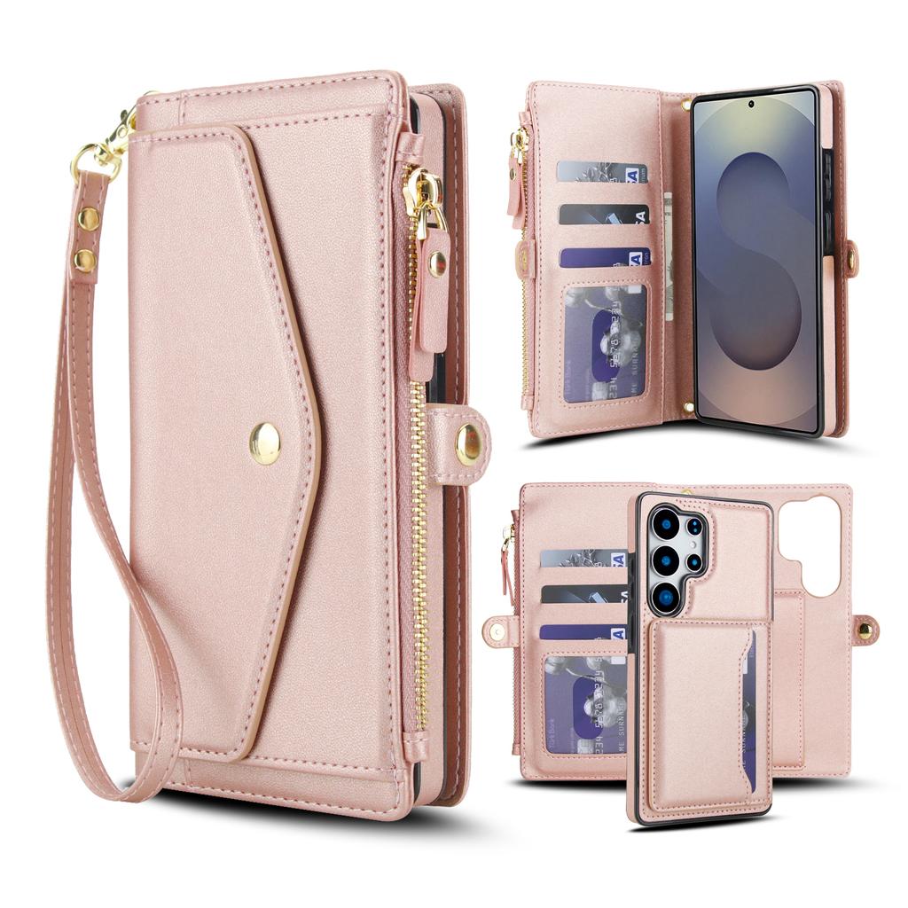 For Samsung Galaxy S25 Ultra Wallet Case Magnetic Detachable PU Leather Phone Cover with 2 Straps