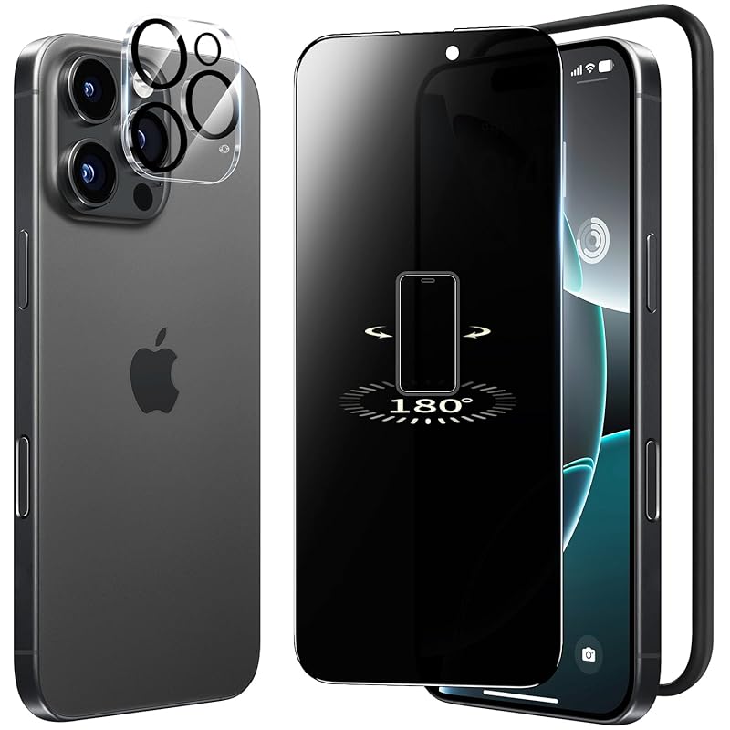 

Boesklenn iphone16 pro glass film Peep prevention [1 piece]+phone16pro Camera protection [1 piece] Made of Asahi glass material 9H hardness Shockproof