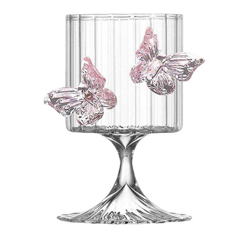 Premium 250Ml Pink Butterfly Engraved Highballs Glass Easy Cleaning Beverage Container Ideal For Gift And Decors