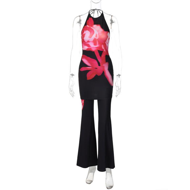 

Neck Hanging Sleeveless Dress and Pants Set Halterneck Sleeveless Pants Suit Black L