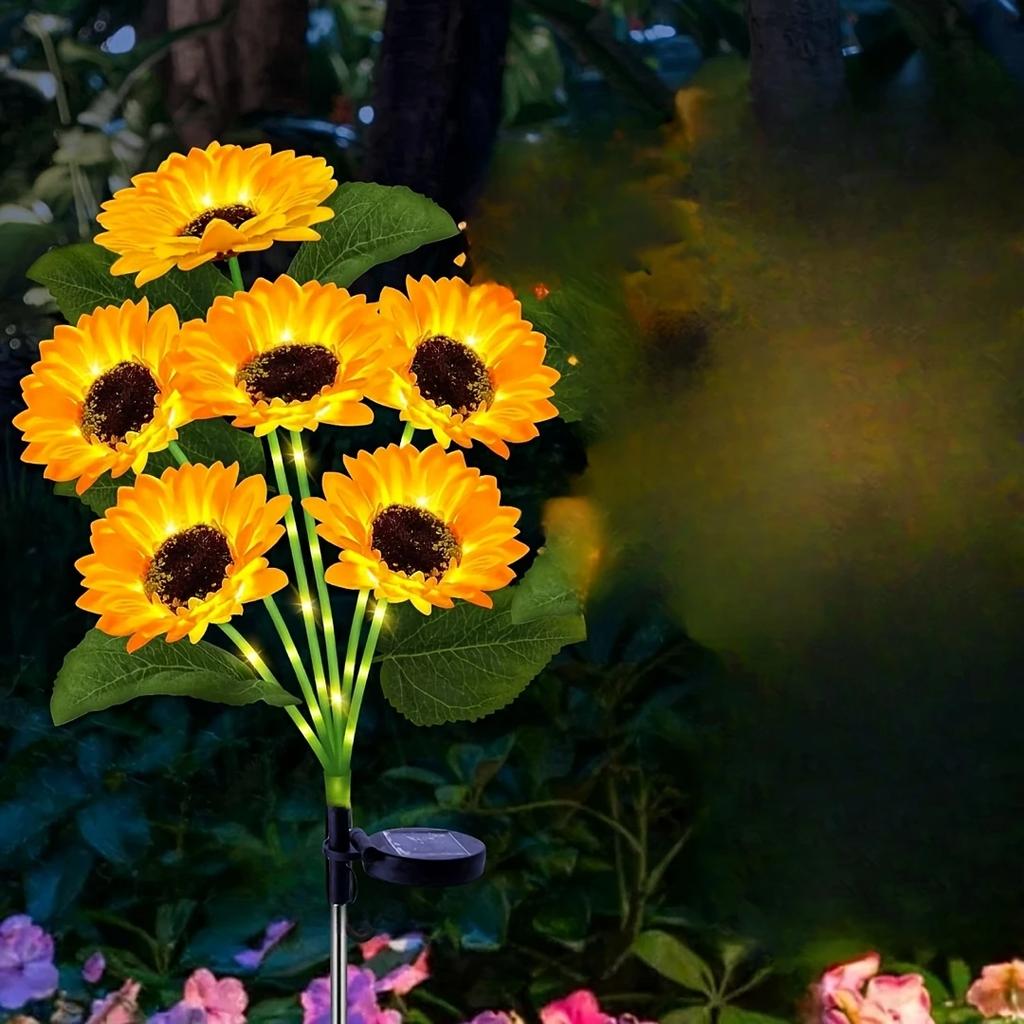 6 Head Solar Powered Sunflower LED Garden Light Luminous Pole Lawn Landscape Night Lamp Outdoor Yard Patio Decorative Lighting