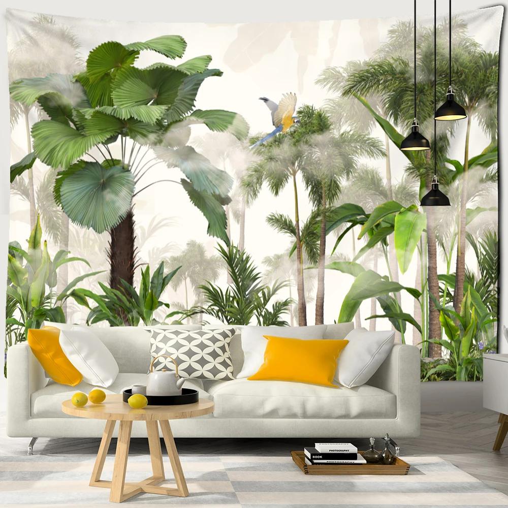 Green Plant Tapestry Vintage Polyester Background Fabric Wall Hanging Psychedelic Mystery Print Dorm Room Living Room Decor