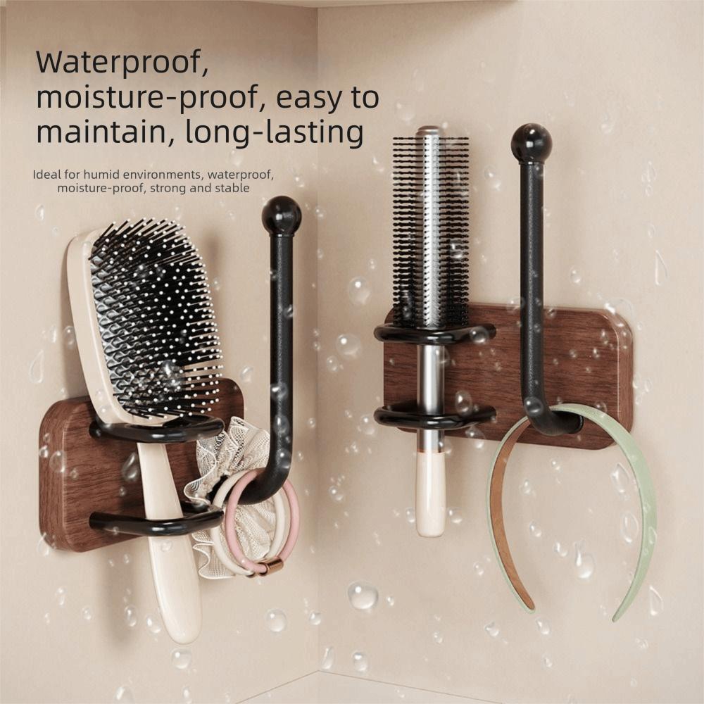 No Drilling Hair Brush Organizer Wall Mounted Hair Rings Hanger Bathroom Storage Rack Hair Tie