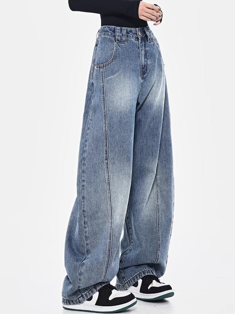 90. léta Modré volné džíny High Street Dámské Americký styl Vintage Wash Kalhoty se širokými nohavicemi Základní Jednoduché Ležérní Módní Volné kalhoty