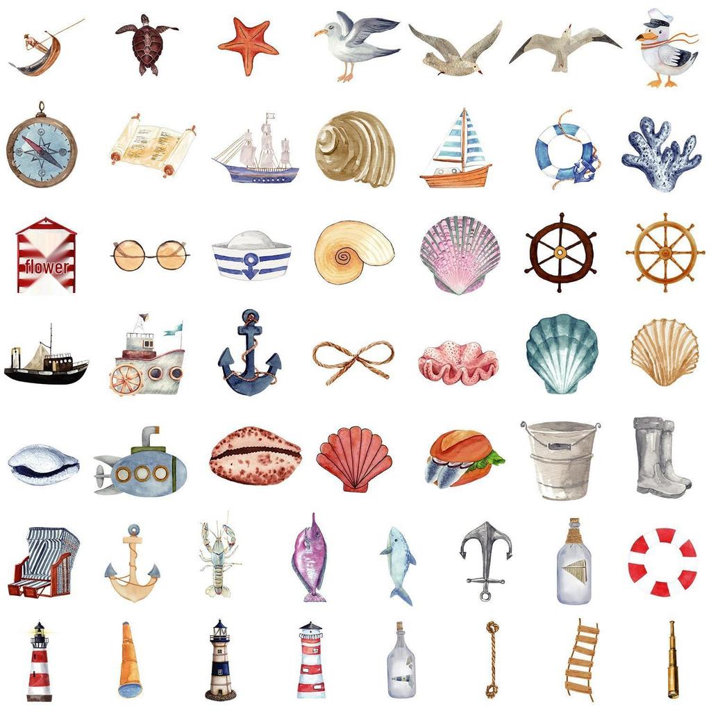 50PCS Cute Marine Life Waterproof Stickers for Water Bottles, Computers, & DIY Stationery