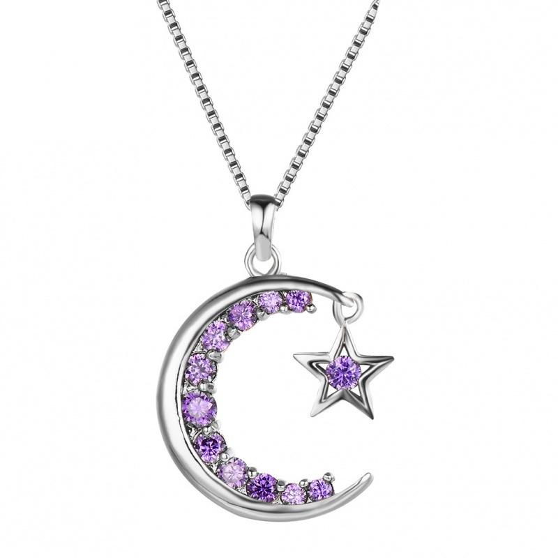 Green Sky Simple Fashion Jewelry White Diamond Moon + Star Necklace Personalized Fashion Style Jewelry Women s