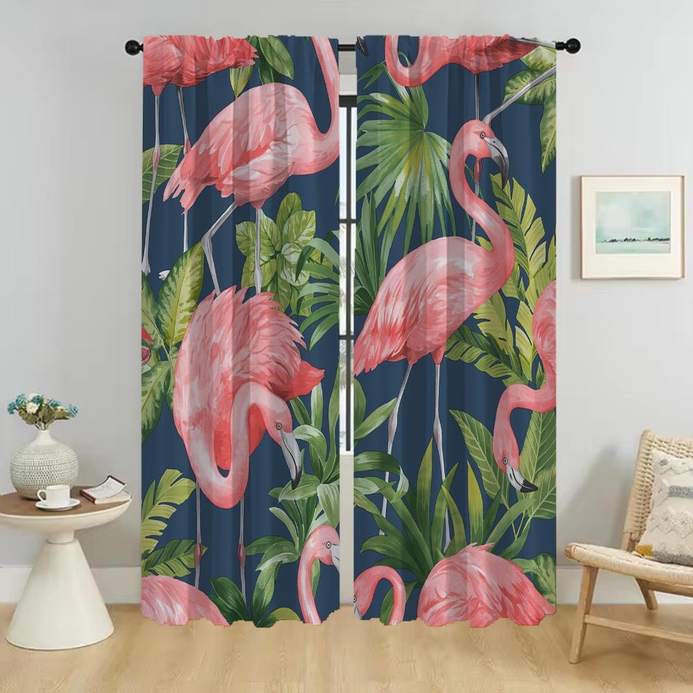 Flamingo Vorhänge Kinderzimmer Verdunkelungsvorhang für Zimmer 2 Paneele Jalousien Halloween Dekoration Raumteiler Tüll für Schlafzimmer Wohnzimmer
