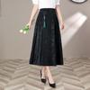 Women's Black Vintage Floral Pleated Midi Skirt Chinese Style Tassel Bead Decoration High Waist A-line Casual Daily Office Skirt