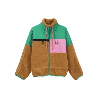 Neo Logo Print Spliced Design Fleece Sport Jacket Women Jacket Brown HN2346