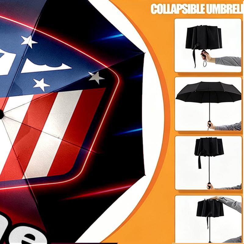 Custom Name Personalized Atletico Madrid Print Umbrella, Auto Open Close, 8‑Rib Sturdy Frame, Commute Camping Hiking Use, Birthday Gift
