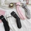 Women's Spring and Autumn Double-needle Lolita Loose-cut Lace Super Soft Pile Socks with Black Fungus Edge