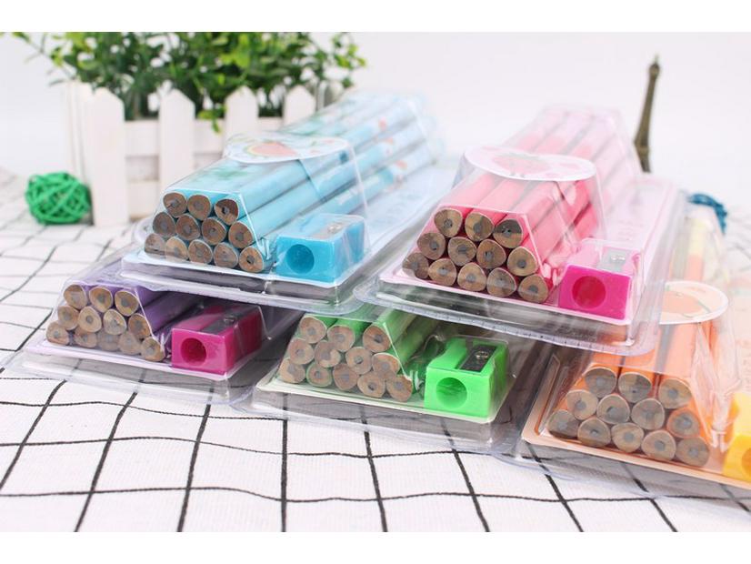 HB Pencil Set with Sharpener, Eraser, Pencil Grip, Triangular and Hexagonal Barrels for Kindergarten and Primary Students HB чёрный