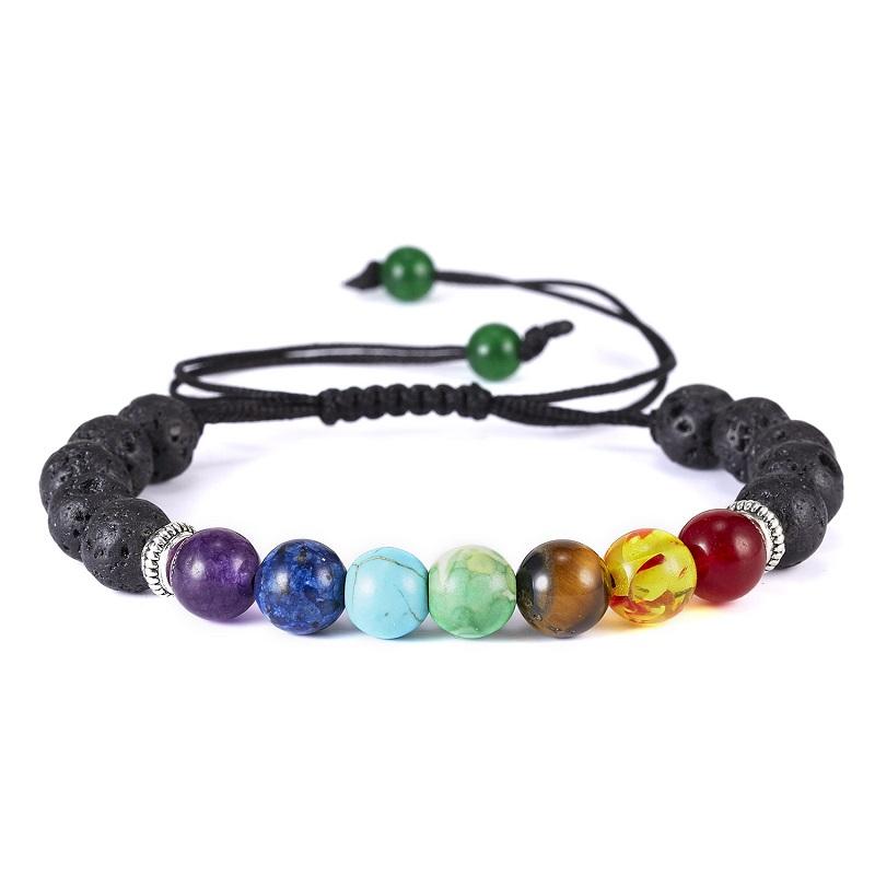 7 Chakra Bracelet Men Black Lava Tiger Eye Stones Healing Balance Beads Reiki Buddha Prayer Natural Stone Yoga Bracelets
