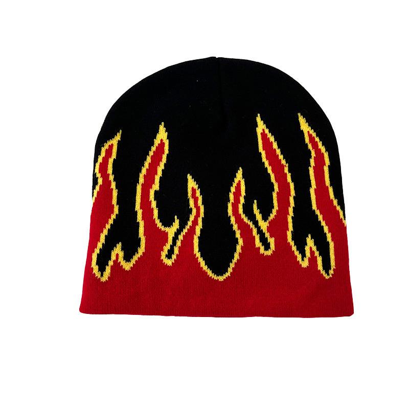 Punk Knitted Hat For Men With Flame Design And Letter Embellishments For Streetwear And Winter Warmth