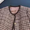 Women's Round Neck Color Block Tweed Jacket