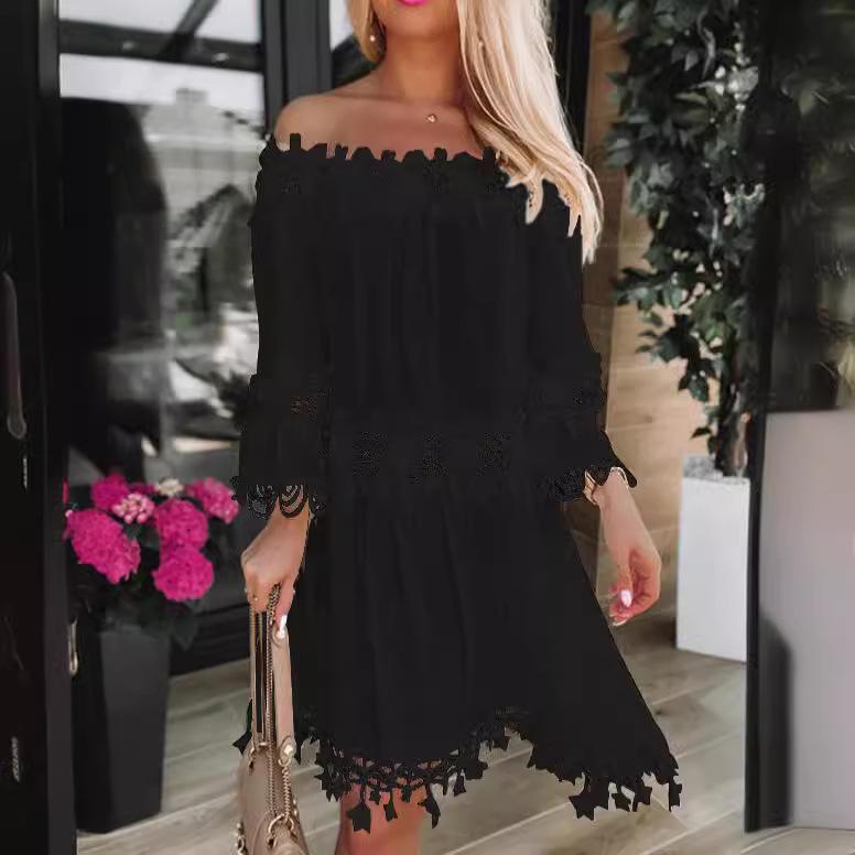 2024 European & American Off-the-Shoulder Lace Trim Dress