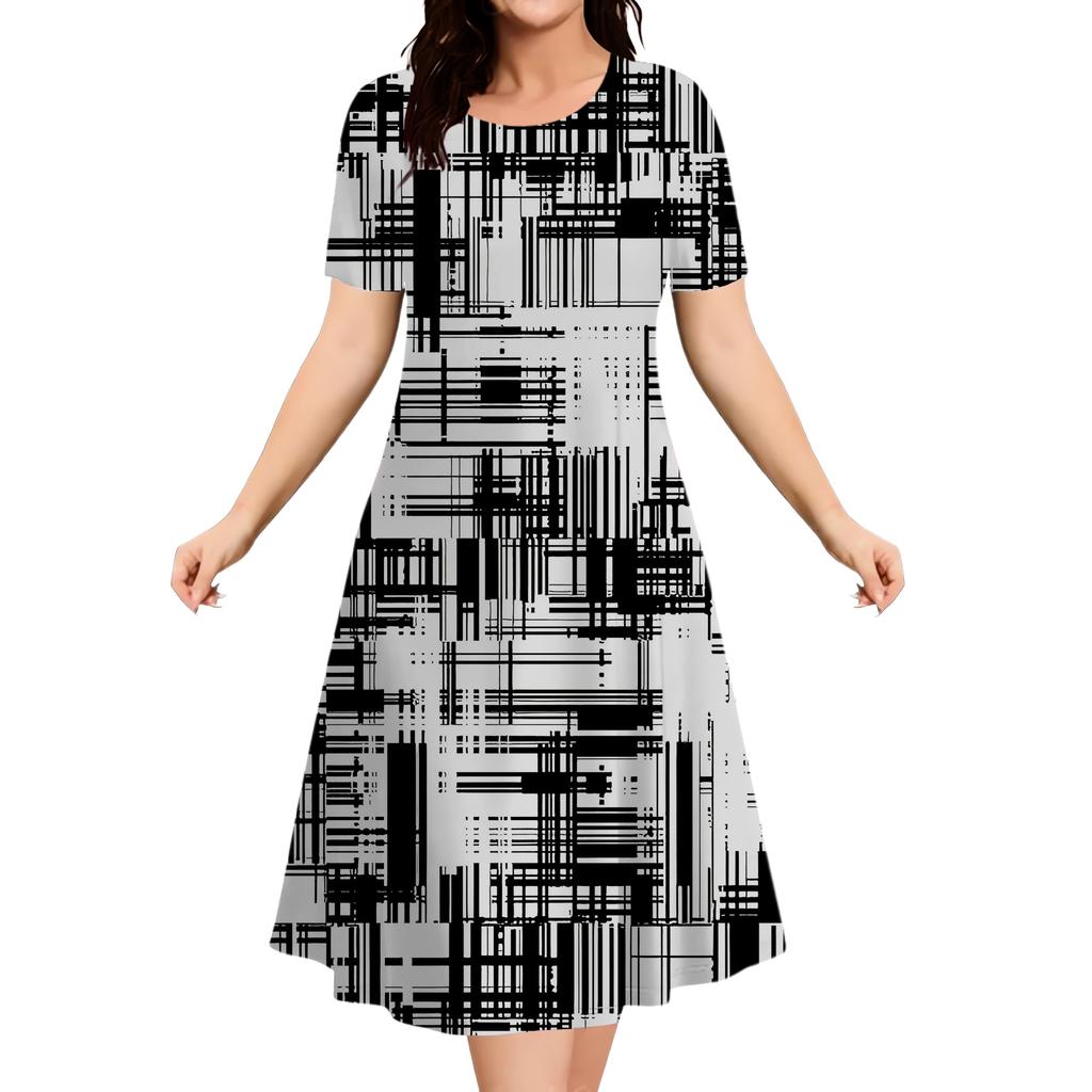 Sommer Damen Kurzarm Locker Kurz Kleid Lässig Bedruckt Mode Partykleider