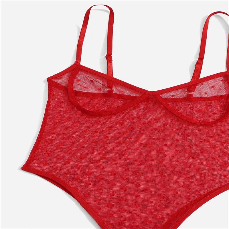 Sexy High Cut Strampler Frau Durchsichtig Mesh Bodys Polka Dot Overalls Erotische Dessous Weibliche Transparente Unterwäsche