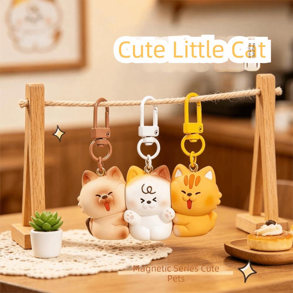 Set van 3 Stuks Hars Magnetische Drukknop Sleutelhanger Cartoon Sleutelhanger Sets Draagbare Dierlijke Sleutelhanger Cadeaus