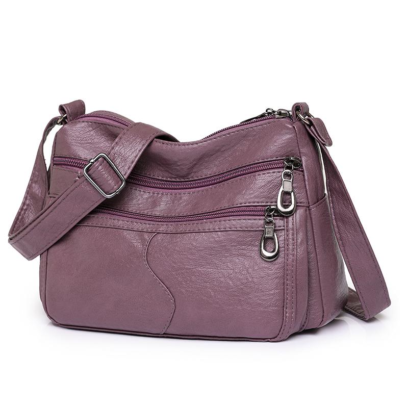 

Женская сумка через плечо Материнская сумка Мягкая кожа с несколькими карманами Большая вместительная сумка через плечо среднего возраста фиолетовый