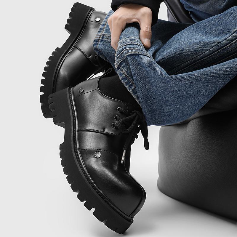 Men's thick soled derby leather shoes Casual fashion designer style Work or Business 38-46 Daily fashion young shoes Black