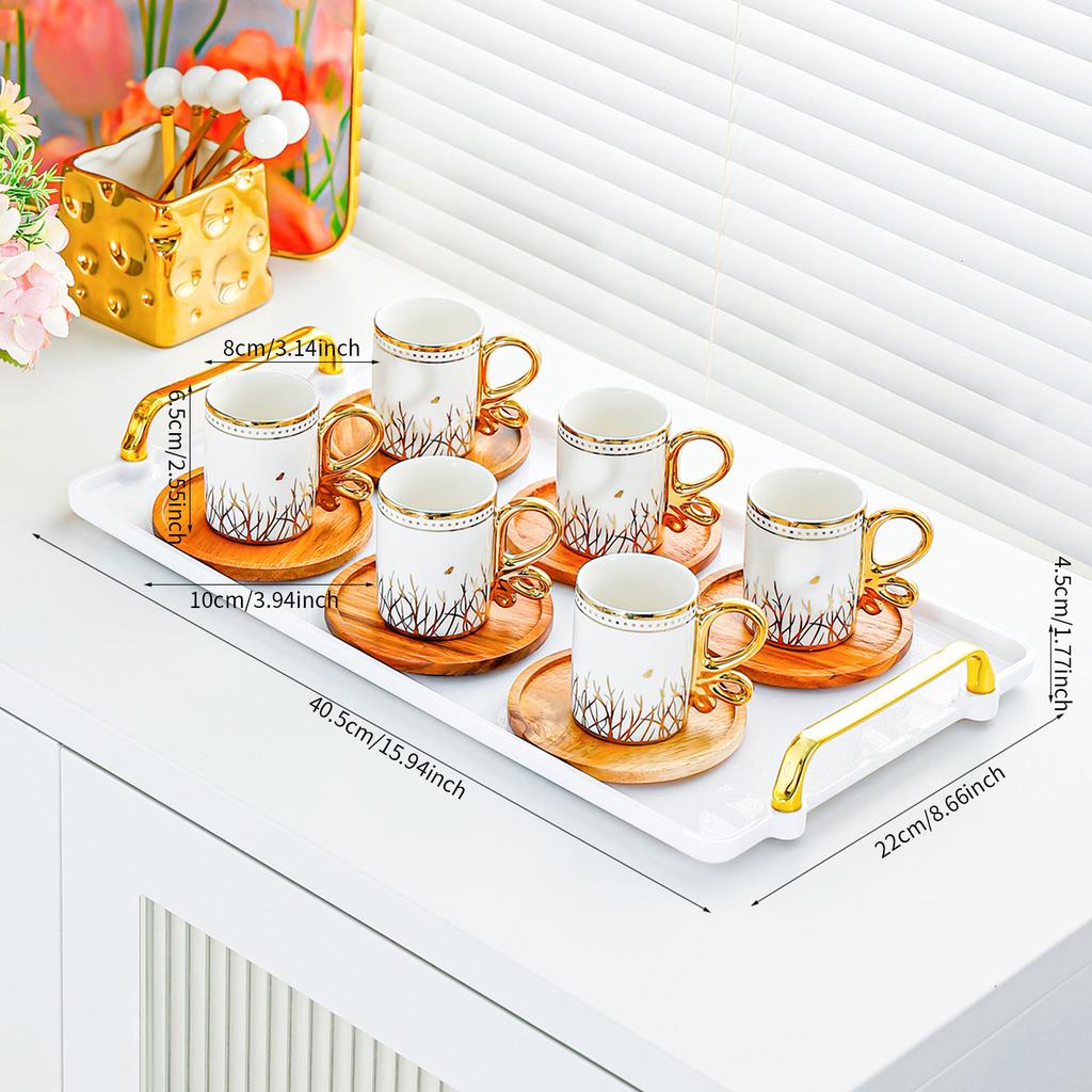 Europäisches Keramik-Kaffeetassenset, hochwertiger exquisiter Griff mit Tablett, Nischen-Britisches Nachmittagsteeset, Tassen- und Untertassenset