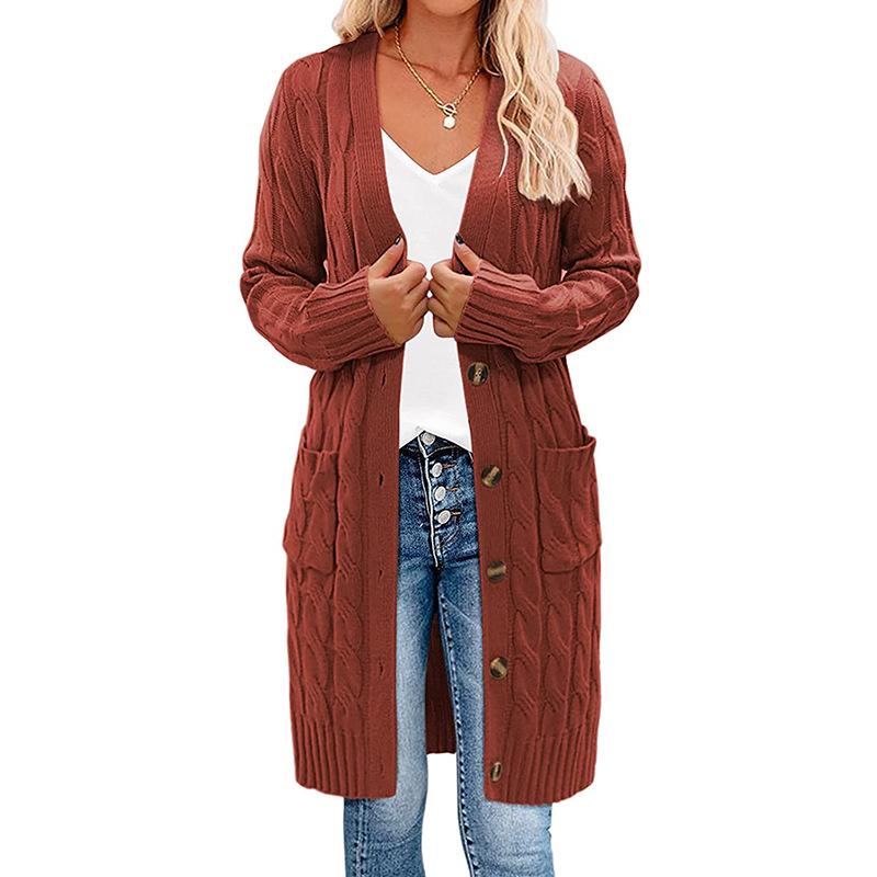 Langer, lockerer Zopfmuster-Strickcardigan für Damen – Herbst/Winter Knopfleisten-Pullover für Europäische & Amerikanische Trends 2026