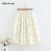 Letní dámský japonský styl Preppy Sukně A-Line Pružný pas Meruňkový květinový potisk Bavlna Sladké sukně Dámské