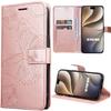 Coque pour iPhone 18 Pro Max, Protection Antichoc Anti-Rayures Cuir PU Rose Motif Relief Papillons