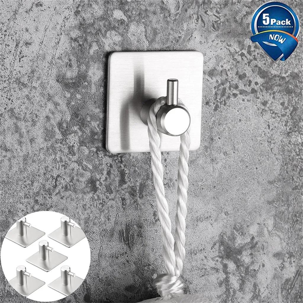 5PCS Removable Self-Adhesive Wall Hook Stainless Steel Towel Hook Without Drilling home decoration accessories bathroom storage