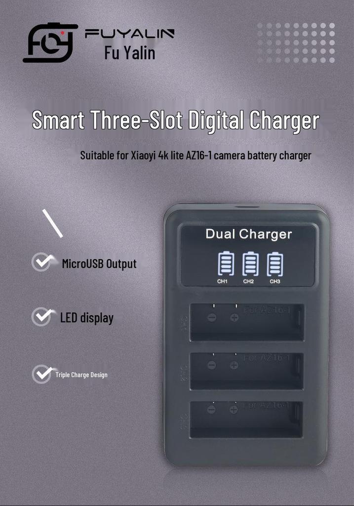 AZ16-1 Xiaoyi 4K Sports Camera Triple Battery Charger for 2nd Gen 4K+ Action Camera Accessories