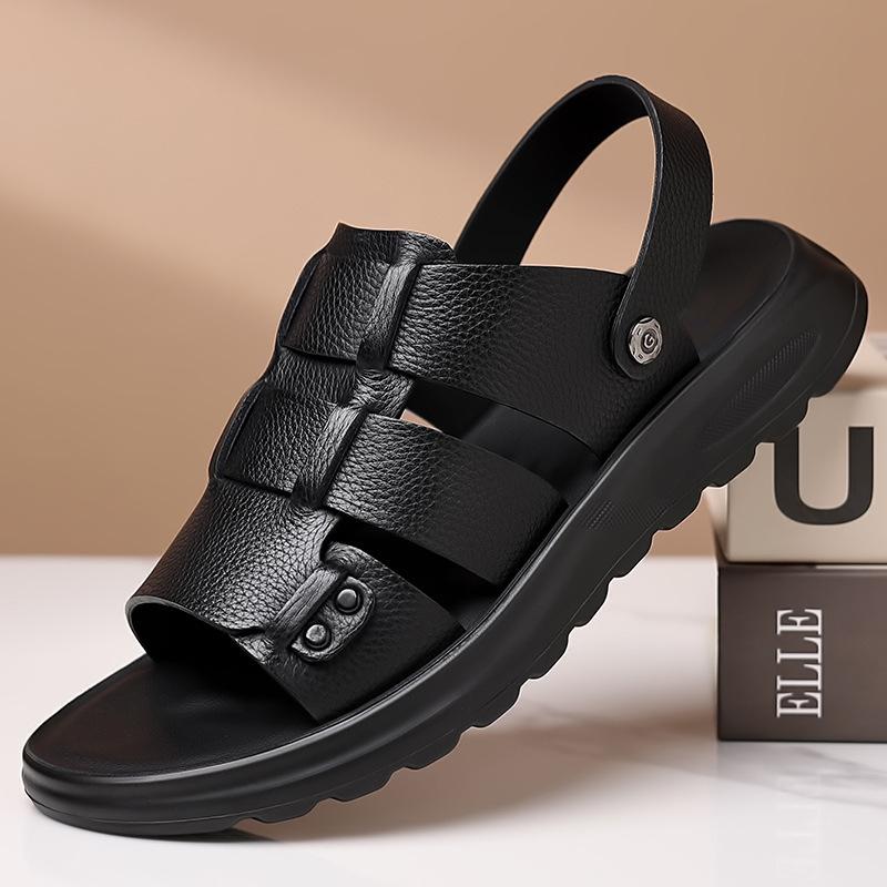 2025 Summer New First-layer Cowhide Sandals Men's Leather Casual Sandals Open-toed Beach Shoes Soft-soled Non-slip Shoes