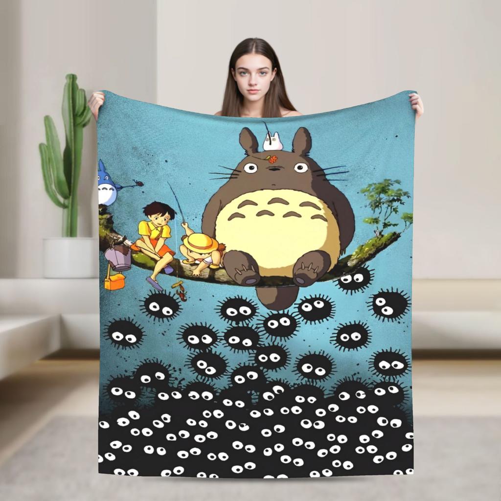 Cartoon Soot T-Totoros  Blankets Velvet Anime Super Warm Throw Blanket for Car Sofa Couch Bedroom Quilt