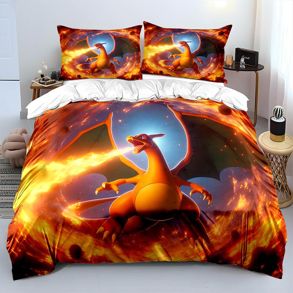 Pokémon Charizard Print Bedding Set Children 3 Pieces King Size Bed Set Pillowcase Adult Child Bed Cover Bedroom for Gifts