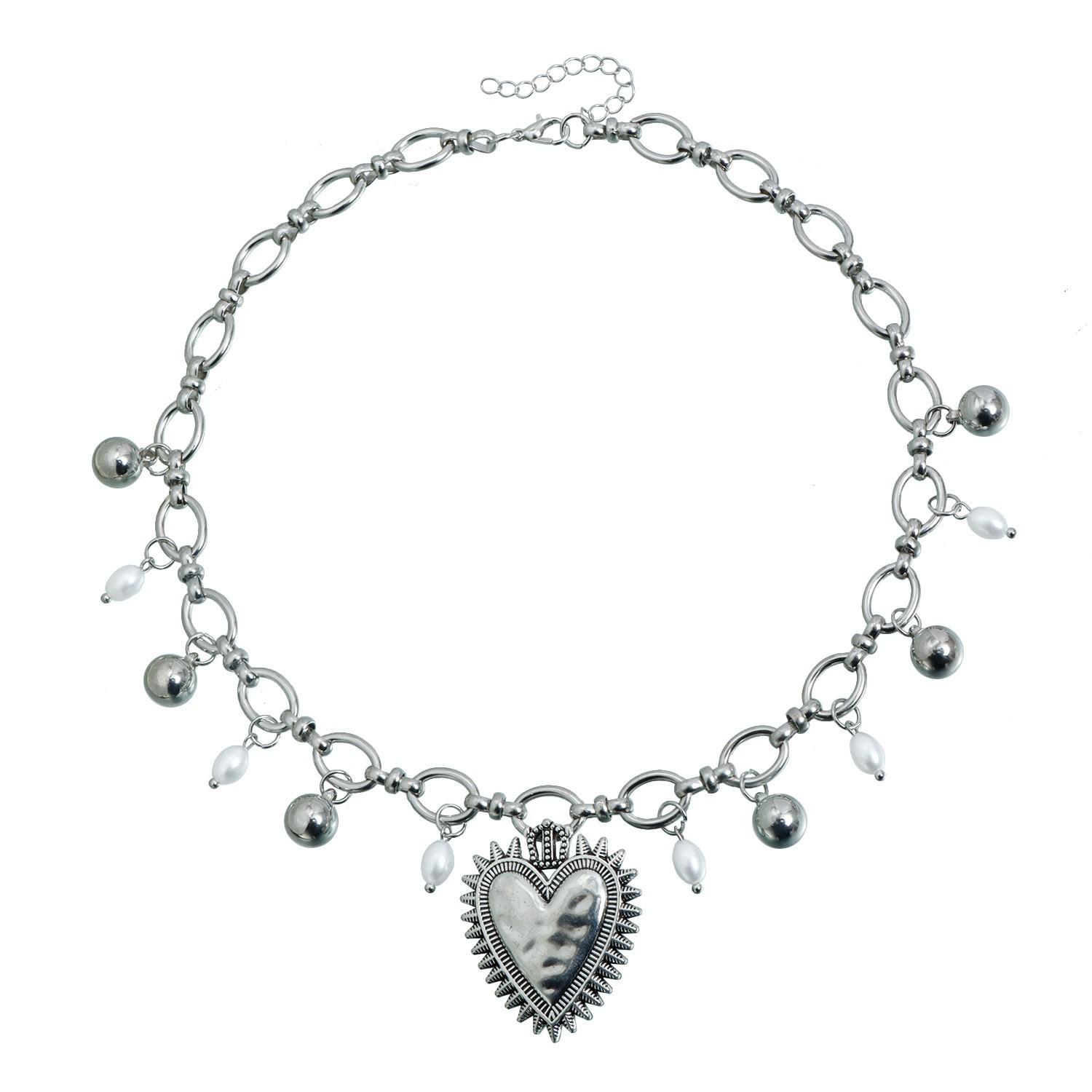 Ретро Панк Шипастое Сердце Жемчуг Металл Кулон Ожерелье