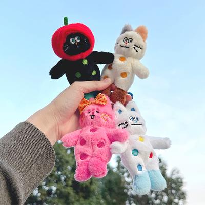 Pink Polka Dots Cat Plush Toy Cartoon Speechless Cat Pendant Soft Stuffed Doll Keychain Car Key Ring Backpack Bag Decor