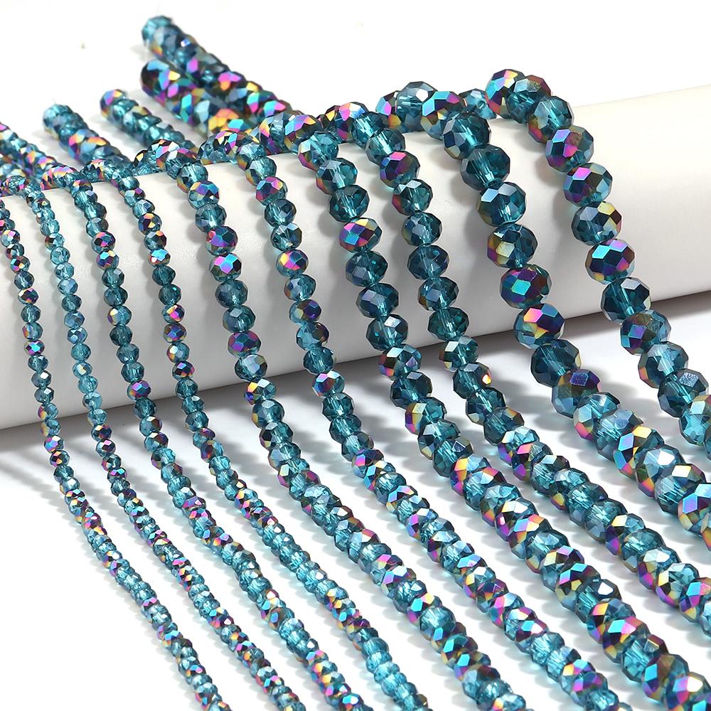 3 4 6 8 10mm Faceted Crystal Beads Peacock Blue Glass Abacus Loose Beads For DIY Jewelry Making Bracelets Necklace Accessories