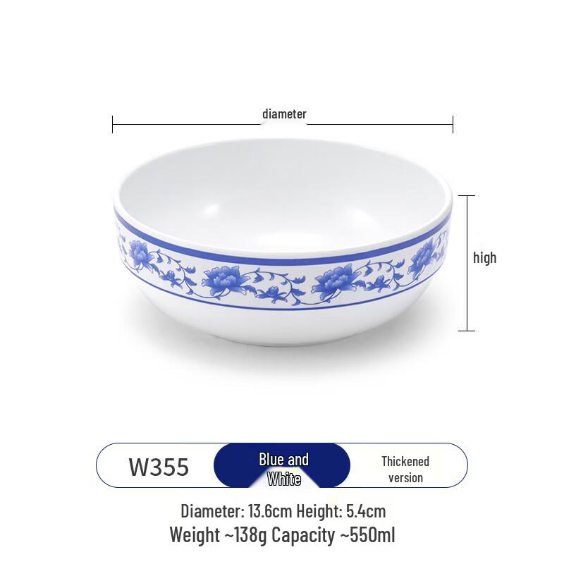 Melamine Blue  White Porcelain Soup Bowl