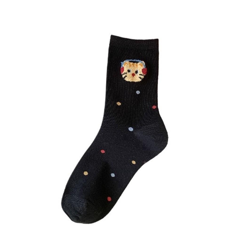 

Kawaii Cartoon Animals Mid-calf Socks Cotton Breathable Mid Tube Socks Soft Polka Dot Bow Slouch Socks 35-39 чёрный