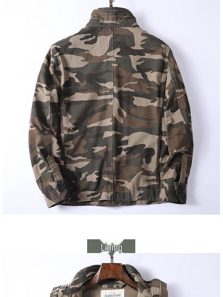 Herren Grün Camouflage Retro Jacke mit Reißverschluss - Lockerer Schnitt, Ideal für Frühling & Herbst