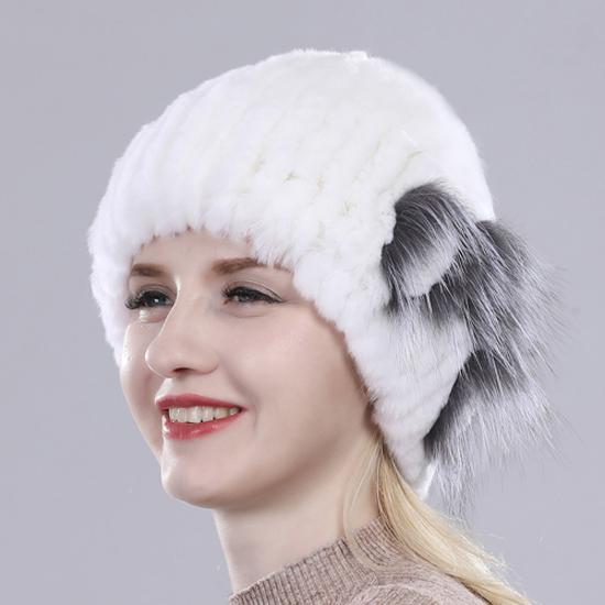 New Knitted Rex Rabbit Fur Hat For Women Winter Warm Natural Fur Hats Thick Outdoor Girl Fashion Real Rex Rabbit Fur Caps