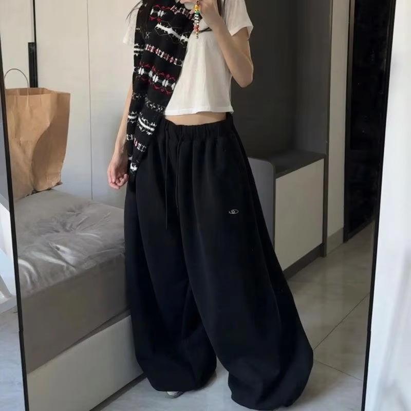 Women Baggy Wide Leg Sweatpants Elastic Drawstring Waist Loose Streetwear Trousers Female Casual Oversized Sports Pants