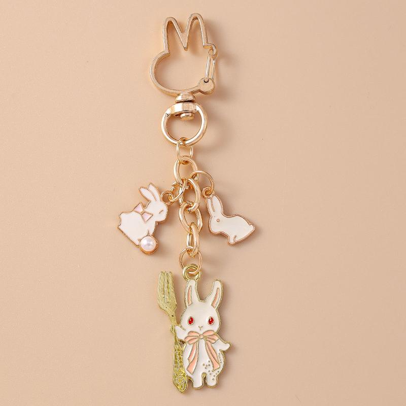 Cute Enamel Carrot Rabbit Keychain Cartoon Animal Key Ring for Women Girl Handbag Pendant DIY Handmade Jewelry Gift