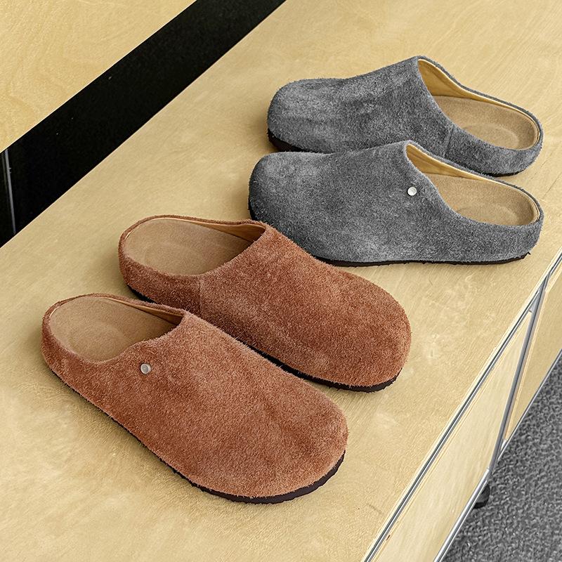 Vintage outerwear spring and summer new casual lazy one-pedal Boken shoes 45370 long hair gray, brown -Y